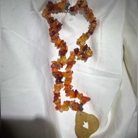 Amber Nuggets Beaded Necklace with Carved Heart Pendant - Picture 7 of 7